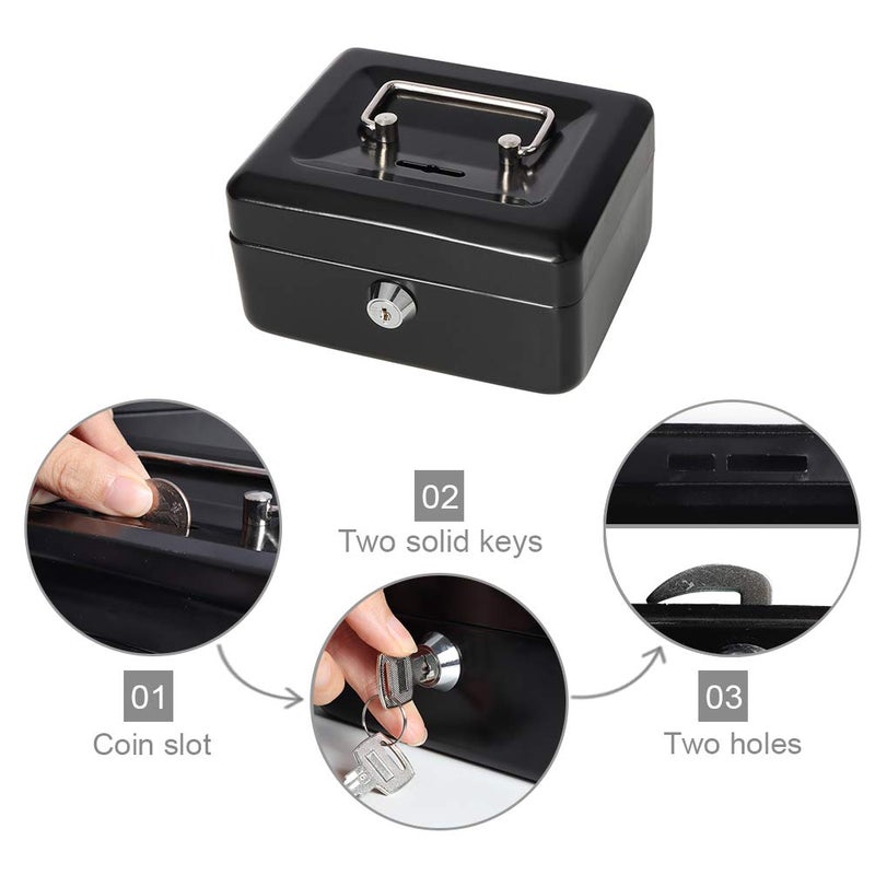 Decaller Cash Box with Slot for Kids, Decaller Small Money Box with Money Tray & Key Lock, 6" x 4 4/5" x 3 1/5", Black, QH15010XS - Image 3